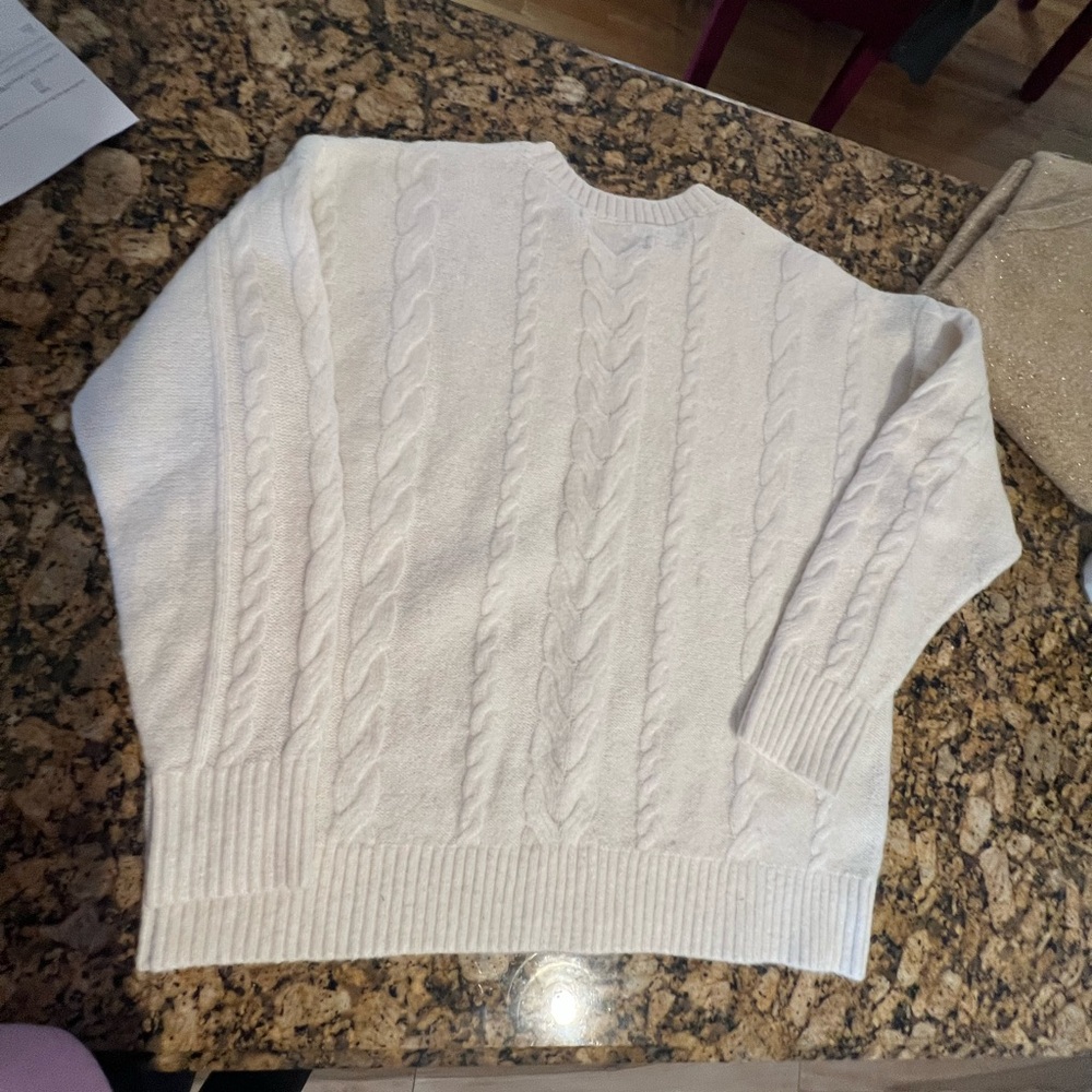 LOFT White Cable Knit Crew Neck Sweater